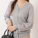 レースレディース シフォンドッキングジャガードニット 女性 レディース 春 秋 冬 ロングシーズン カーデ トップス Vネック 重ね着 凹凸 華やか 上品 シアー バルーン袖 ランタンスリーブ 透け感 異素材 ふんわり フェミニン オフィス デイリー
