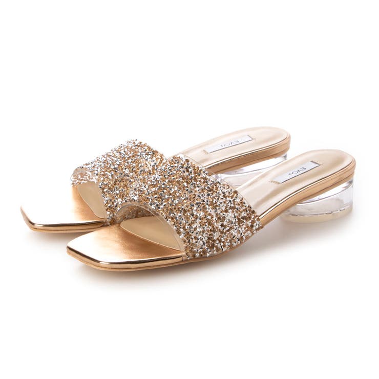EVOL 【クッション入り】グリッタークリアヒールサンダル シューズ・靴
