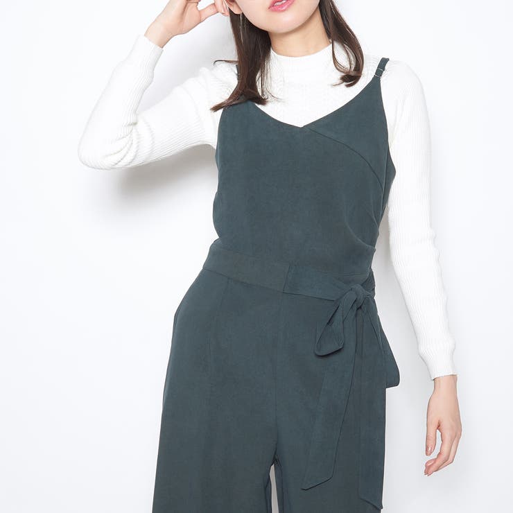 aimoha ウエストリボンオールインワン コンビネゾン サロペット ウエストデザイン リボン レディース ワイドパンツウエストコンシャス体型カバー おしゃれオ フィス パンツ・ズボン