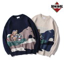 HOOK HOOK 刺繍セーター カップル ペアルック セーター 薄手ニット お揃い 服 冬 秋 ビッグシルエット メンズ レディース オーバーサイズ ユニセックス 韓国ライク おそろ オルチャン ファッション クマ ストリート トップス