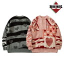 HOOK 【HOOK】ハートイラストパッチワーク風ニット風スウェット ニット メンズ セーター カップル ペアルック お揃い 服 冬 秋 ビッグシルエット メン...