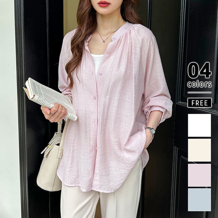 COCOMOMO シアーシャツ カラーシャツ シャツブラウス シャツ 長袖 シアー トップス レディース オフィス オフィスカジュアル 春服 オーバーサイズ ボリューム袖 バンドカラー 透け感 ブラウス 羽織 重ね着 長袖シャツ 薄手 春夏 春 夏 韓国のサムネイル