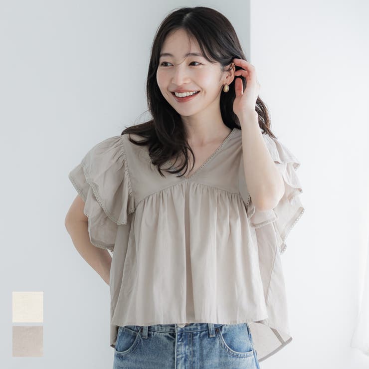 【6/25限定 20%OFFクーポン】coca Vネックフリルブラウス トップスのサムネイル