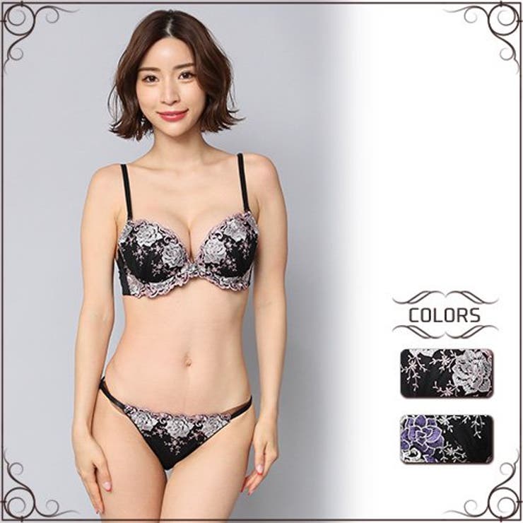 GRAXIA ダークな生地に大きな花柄が目を惹くブラ・ショーツセット(ブラセット) インナー・下着