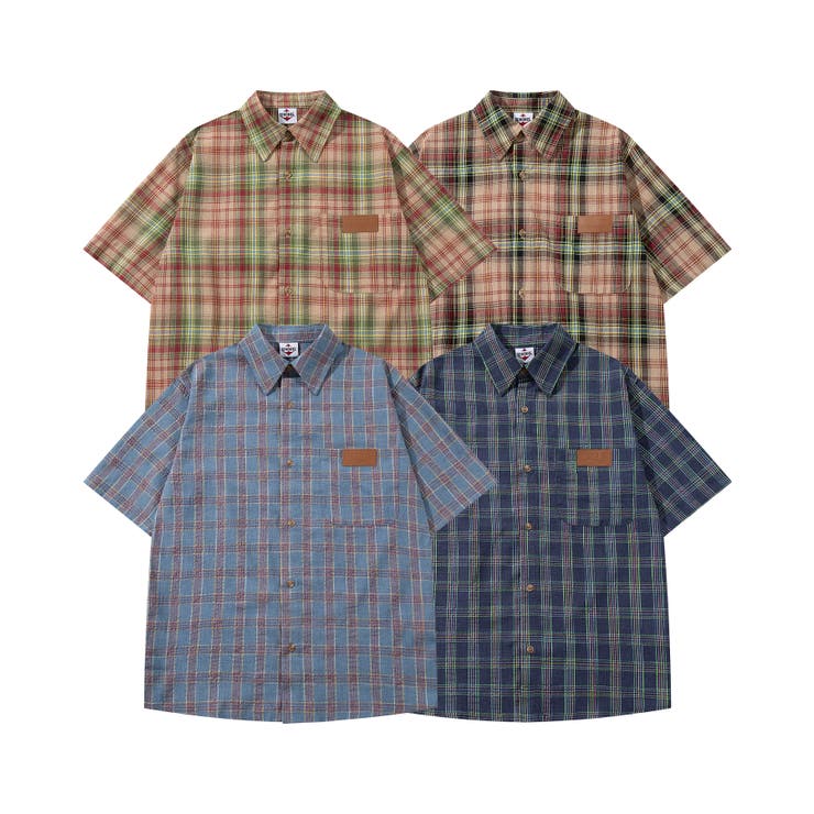 【10%OFFクーポン!11/27(木)1:59まで】HOOK HOOK -original- アンティークチェック柄半袖シャツ トップス