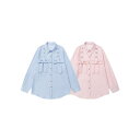 HOOK 【HOOK】for girls リボンアイレットストライプロングシャツ トップス