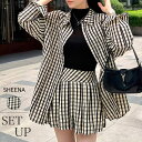 【6/27 1:59まで 10%OFFクーポン】SHEENA セットアップ オーバーサイズチェックシャツ×プリーツミニスカート 2点SET スーツ