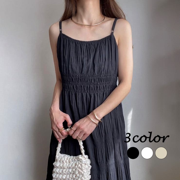 【10％OFFクーポン！3/26(木)1:59まで】JUNOAH FILLOU マジョルカシャーリングキャミワンピース ワンピース・ドレス