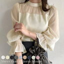 【5%OFFクーポン 9/11 1:59まで】JUNOAH シアーキャンディースリーブブラウス トップス