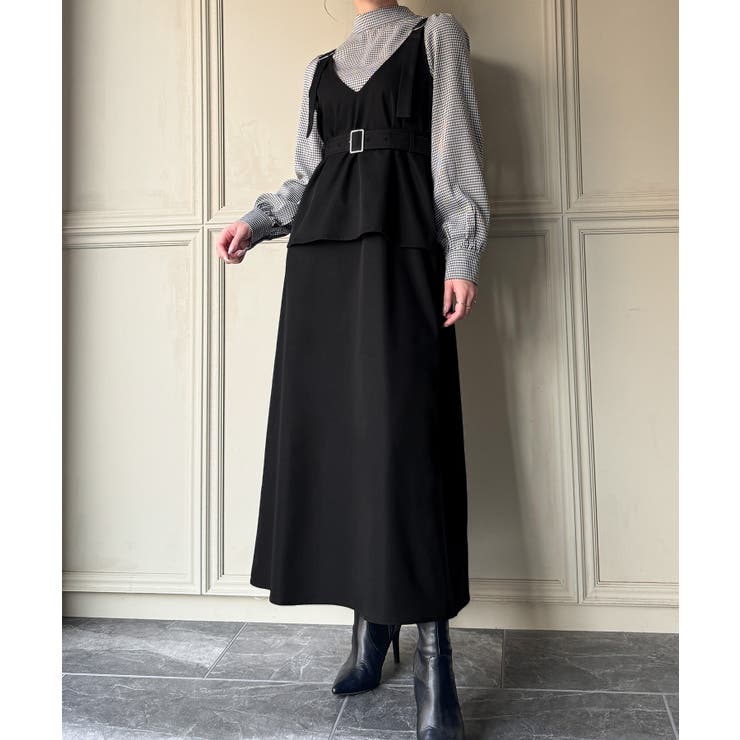 【20％OFFクーポン！6/5(金)限定】JUNOAH Vネックジャンスカキャミワンピース ワンピース・ドレス