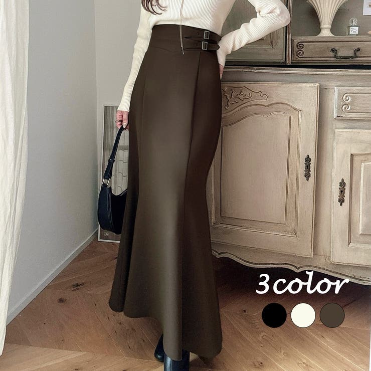 JUNOAH Meiru ハイウエストダブルベルトマーメイドスカート スカート