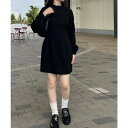 JUNOAH ハイネックウエストタックミニワンピース ワンピース・ドレス