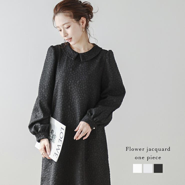 AMELY ワンピース ジャガード 花柄 パフスリーブ フレア フラワー フラットカラー レディース おすすめ おしゃれ フリーサイズ 春夏 【ass24-wp112】 ワンピース・ドレス