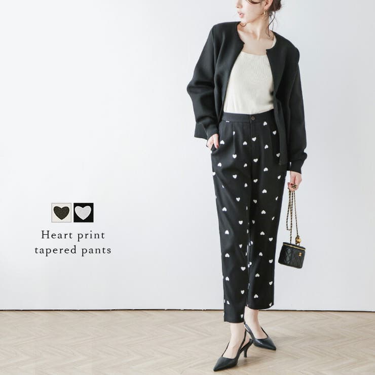SUGAR BISKET ハート柄 プリント スラックス テーパード パンツ バックウエストゴム レディース おすすめ おしゃれ 2024秋冬新作 【lsbt304-648】 パンツ・ズボン