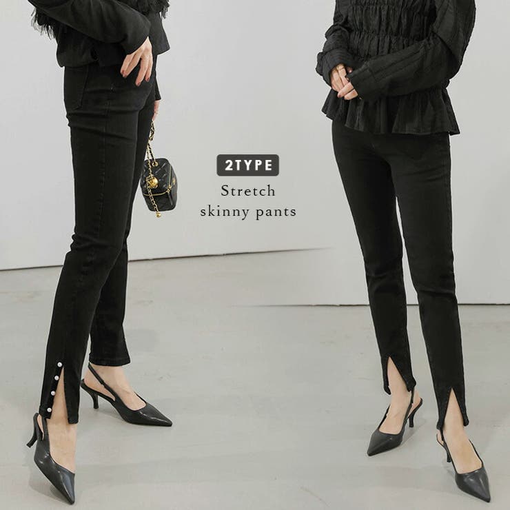 SUGAR BISKET ボトムス スキニーパンツ リラクシー ストレッチ スリット パール バックゴム スッキリ レディース おすすめ おしゃれ 2025秋冬新作 【lsbtss25-850】 パンツ・ズボン