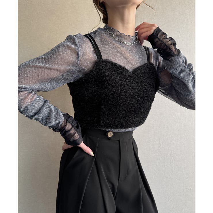 【10％OFFクーポン！11/27(木)1:59まで】JUNOAH バックリボンファービスチェ トップス