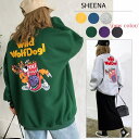 SHEENA WolfDog刺しゅうルーズトレーナー 秋 冬 韓国ファッション 韓国 トレーナー トップス トップス