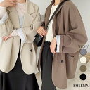 SHEENA 裏地ストライプゆったりダブルジャケット 春 ジャケット アウター スプリングコート トップス ストライプ 韓国ファッション 韓国 テーラード 通勤...