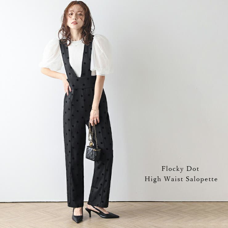 SUGAR BISKET サロペット ハイウエストサロペット アクセント フロッキードット柄 美脚 脚長効果 シワになりにくい ポケット レディース 大人カジュアル 可愛い 2024春夏新作 【lssr306-716】 パンツ・ズボンのサムネイル