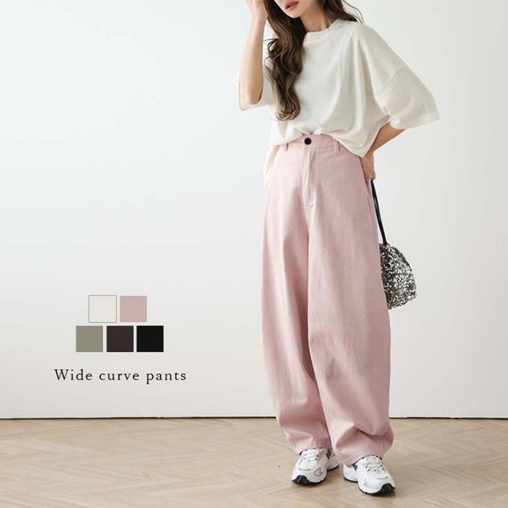 SUGAR BISKET カーブパンツ ワイド ゆったり ハイウエスト 脚長効果 体型カバー 大人カジュアル キレイめ トレンド ボトムス レディース 2024秋冬新作【abt305-508】 パンツ・ズボン