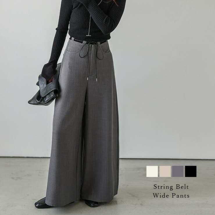 SUGAR BISKET ワイドパンツ ウエストリボン ベルト付き スタイルアップ 美脚 細見え キレイめ シンプル 大人カジュアル レディース おすすめ おしゃれ 2024秋冬新作【lsbtaw24-635】 パンツ・ズボン