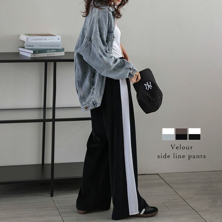 SUGAR BISKET トラックパンツ ベロア モード サイドライン ウエストゴム スポーティ ロングパンツ ボトムス レディース おすすめ おしゃれ フリーサイズ 2024秋冬新作 【lsbtaw24-712】 パンツ・ズボン