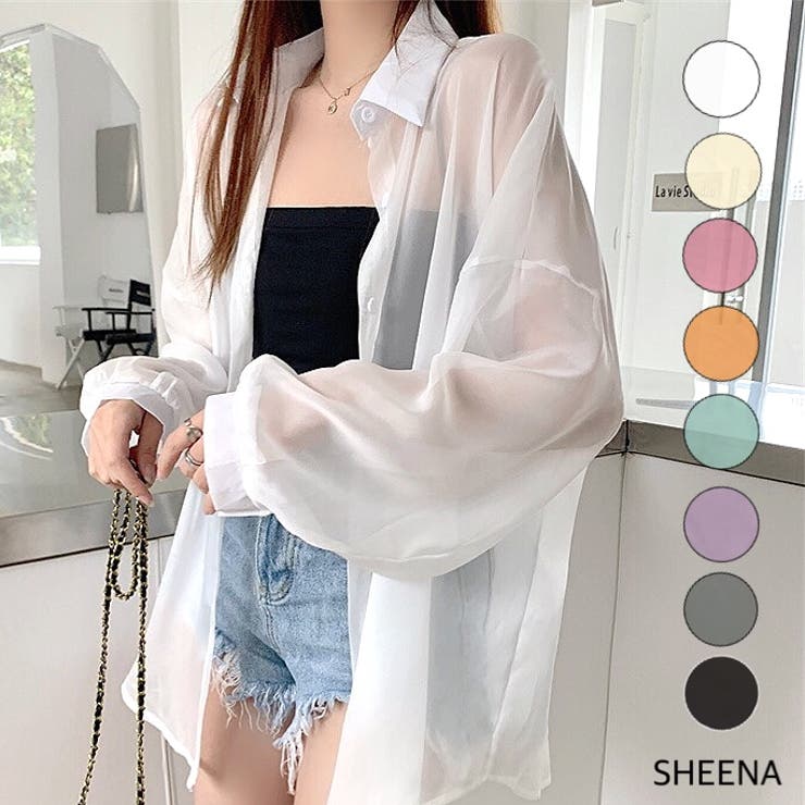 SHEENA ボリュームスリーブシアーシャツ 春 夏 秋 長袖 ブラウス トップス 羽織 透け感 シアー ゆったり 大きめ 体型カバー 冷房対策 紫外線対策 UVケア カジュアル 大人カジュアル ストリート 韓国 シンプル トレンド 通勤 通学 オフィ