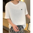 【マラソン期間中 5%OFFクーポン】aimoha シンプルポイント刺繍Tシャツ トップス