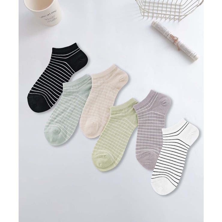 aimoha 6足セット【MOSOX】シルク混細ボーダーアンクルソックス インナー・下着