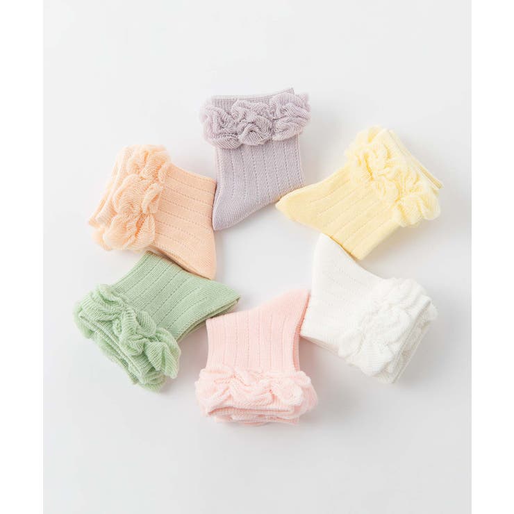 【10％OFFクーポン！本日実施中】aimoha kids [2025 MOSOX NEW COLLECTION]パステルカラーのフリルキッズソックス6足セット インナー・下着