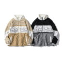【マラソン期間中 5%OFFクーポン】HOOK 【HOOK】かわいいベア刺繍入り切替風 ボアジャケット お揃い 服 冬 秋 ビッグシルエット メンズ レディース オーバーサイズ ユニセックス 韓国ライク おそろ オルチャン ファッション ストリート 大き