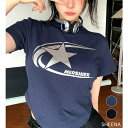 SHEENA メタルスタープリントショート丈Tシャツ 春 夏 秋 半袖 トップス クロップド丈 ロゴ プリント 箔プリント スタイルアップ カジュアル ストリート スポーティー 韓国 韓国ファッション トレンド 着回し 主婦 学生 Y2K トップス(4)