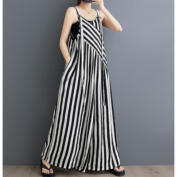 【10％OFFクーポン！11/27(木)1:59まで】Ulysses 袖なしポケット付きリボン付きサロペット パンツ・ズボン