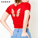 GORGE 《バタフライカットアウト》レディース クロップドTシャツ 背中開き 半袖 春夏秋 トップス