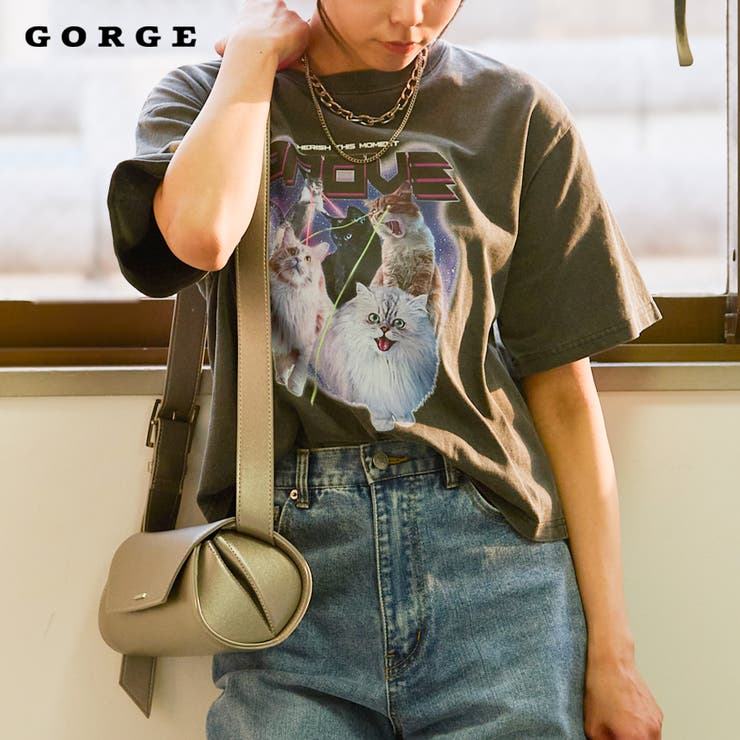 GORGE 《ピグメント加工×レトログラフィック》レディース 半袖Tシャツ ヴィンテージ風プリント 春夏秋 トップス