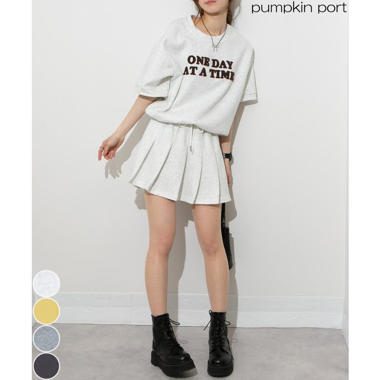 Pumpkin Port サガラロゴ 半袖スウェット+インパン付ミニスカート 2点セットアップ スカート