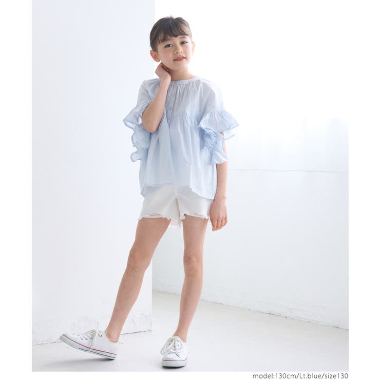 coca 親子お揃いガーゼ袖フリルブラウス キッズ トップス