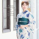 【6/27 1:59まで 10%OFFクーポン】SOUBIEN 浴衣 3点セット(浴衣/半幅帯/下駄) 白 ホワイト 青 ブルー 桔梗 花 フラワー 吸水速乾 CoolPass 女性用 浴衣セット 30代 40代 ママ 大人浴衣【Sサイズ】【フリーサイズ