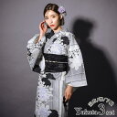 Tika モノトーンローズ×変わり縞ゆかた3点セット 浴衣セット レディース浴衣 兵児帯 下駄 粋浴衣 ブラック ホワイト 石原彩香 Tika ティカ 浴衣・着物