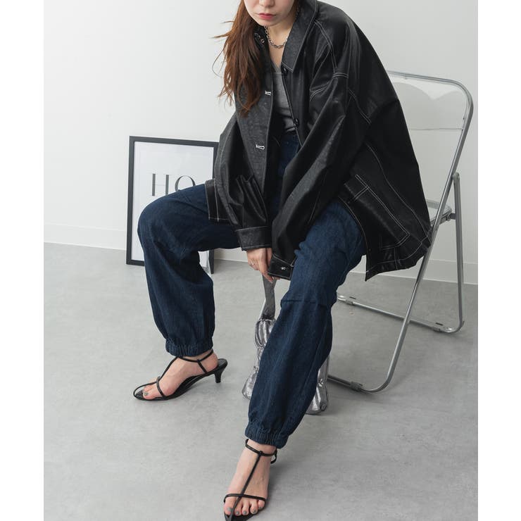 JungleJalopy 大きいサイズ レディース パラシュートパンツ デニムパンツ ライトオンス パラシュート デニム パンツ ウエストゴム ジーパン ミリタリー 裾絞り カーゴパンツ ボトムス 韓国ファッション カジュアル きれいめ M L LL 3