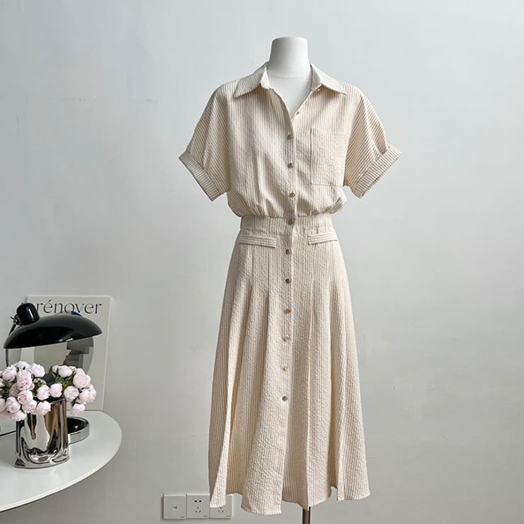 WITCH 選べる2TYPE半袖ストライプシャツワンピース ワンピース・ドレス