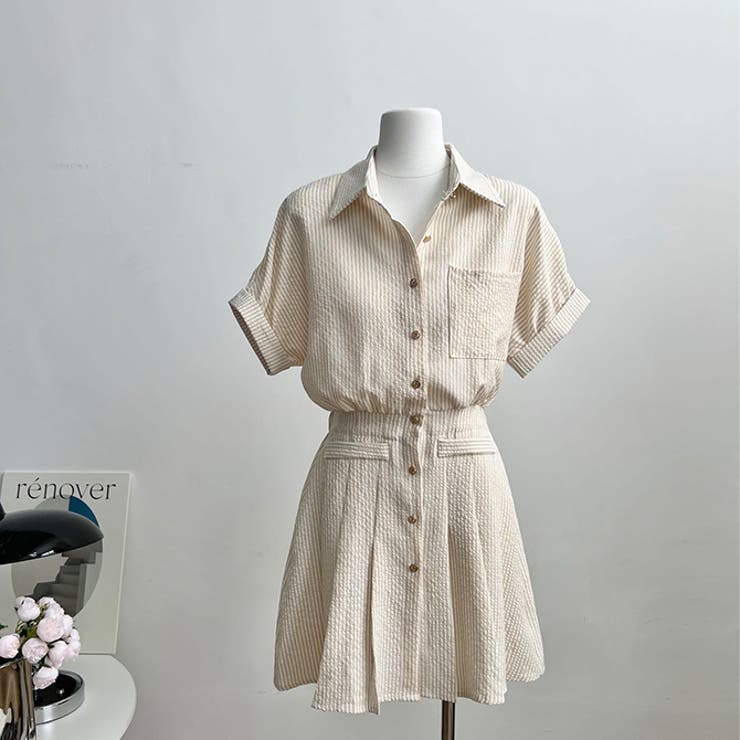 WITCH 選べる2TYPE半袖ストライプシャツワンピース ワンピース・ドレス