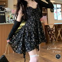 kirakiraShop イレギュラーヘム花柄ミニワンピース ワンピース ミニスカート Aライン 花柄 フラワー イレギュラーヘム アシメントリー バレエコア フェミニン ガーリッシュ 大人可愛い きれいめ カジュアル シンプル 春夏秋 ストラップ