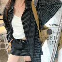 【6/27 1:59まで 10%OFFクーポン】SHEENA セットアップ オーバーサイズチェックシャツ×インパン付チェックミニスカート/2点SET スーツ