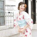 【8/11まで5%OFFクーポン】SOUBIEN 浴衣 3点セット(浴衣/半幅帯/下駄) bonheur saisons 白系 オフホワイト 赤 水色 木芙蓉 花 綿 紅梅織 夏祭り 花火大会 浴衣セット ゆかた 女性 レディース フリーサイズ【華やか
