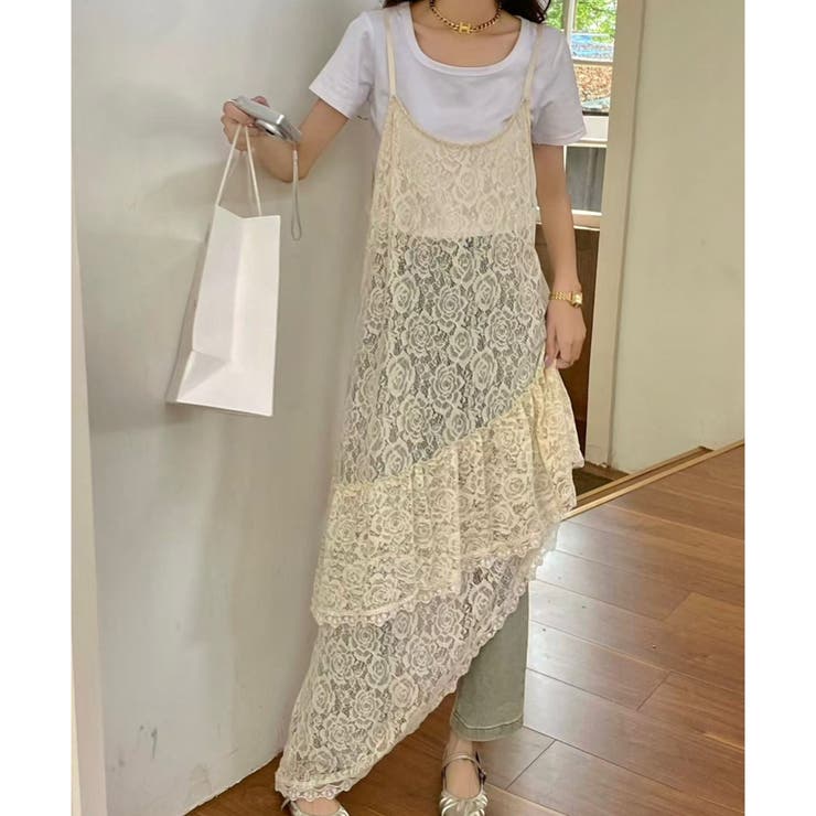 LADY LIKE 【春夏新作】イレギュラーヘムレースシアーキャミワンピース ワンピース・ドレス