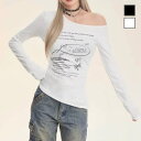 LADY LIKE 【春夏新作】サイドギャザー入りワンショルダープリントトップス トップス