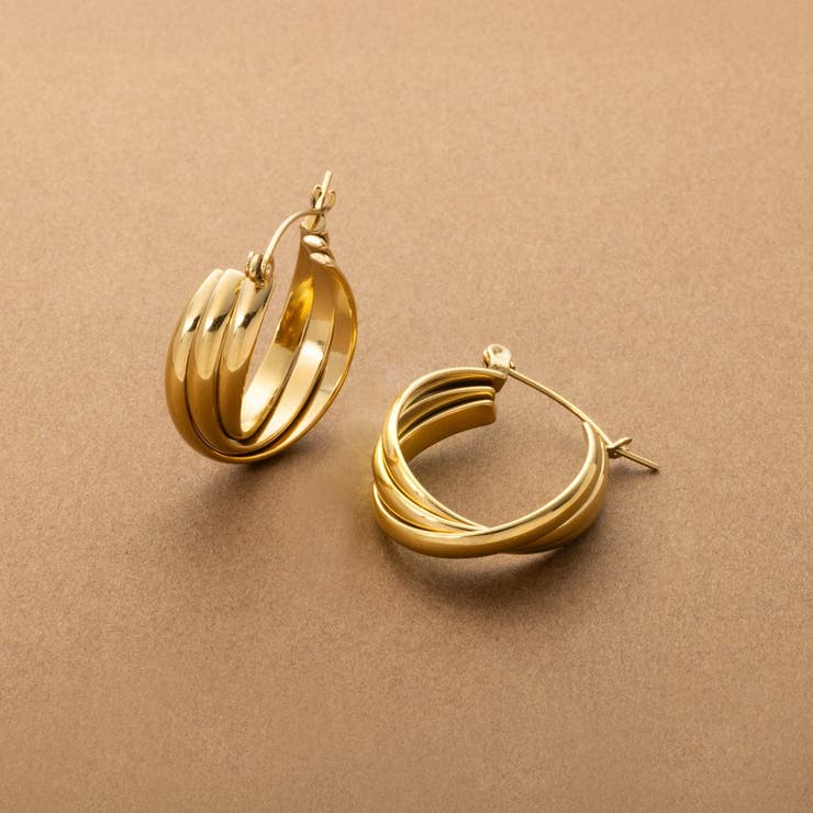 【10％OFFクーポン！11/27(木)1:59まで】CREAM-DOT ステンレス製 ピアス 金属アレルギー つけっぱなし サージカルステンレス レディース キャッチレス 開閉式 フープピアス 3連メタル 大人 ゴールド シルバー ピンクゴールド アク