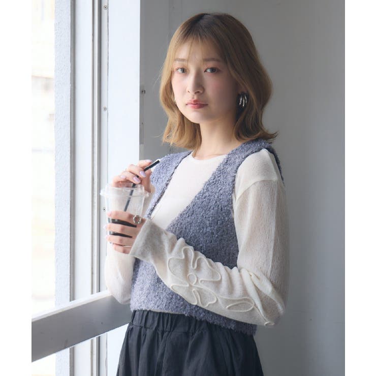 RETRO GIRL リボンヤーンベスト トップス