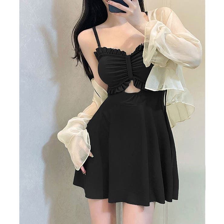 【10％OFFクーポン！1/29(木)1:59まで】SUNSHINE CLOSET カーディガン付きワンピース水着2点セット 水着